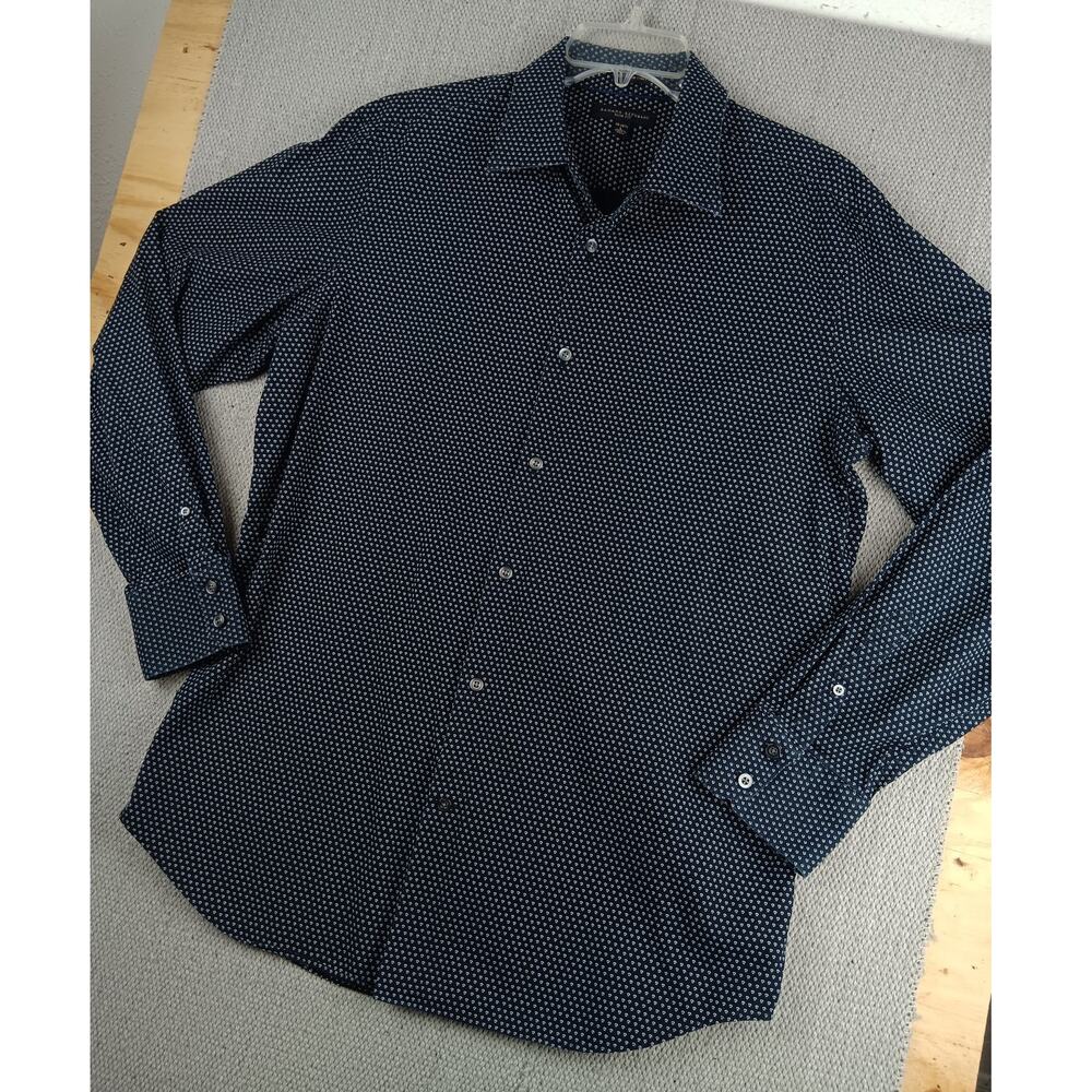 Banana Republic Slim‎ Fit Button Up Shirt Mens Large 16-16.5 Blue Navy Dot Party - Picture 5 of 13